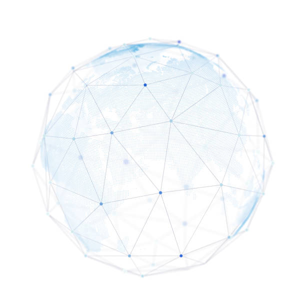 istock Wire frame 3D mesh polygonal network line on white background with abstract planet, dots. 3D rendering. 1420756117