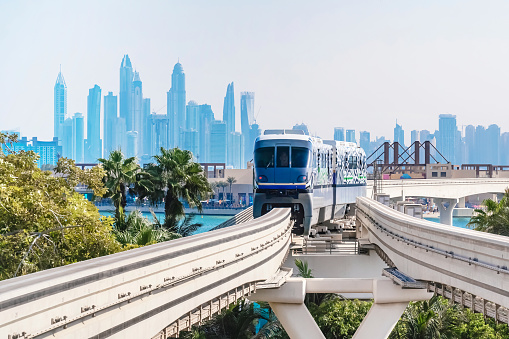 Dubai Monorail on Palm Jumeirah in Dubai (UAE). The monorail connects the island to the mainland.