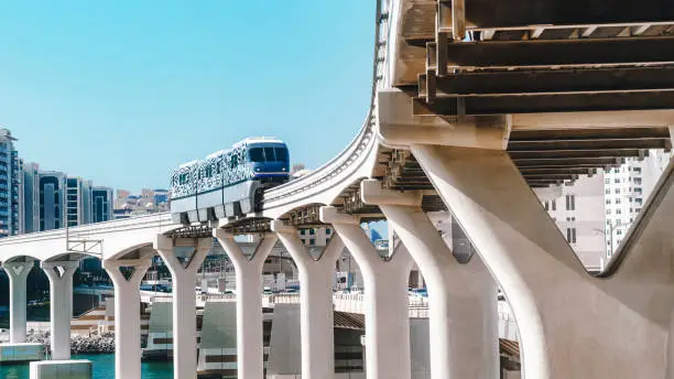 Dubai Monorail on Palm Jumeirah in Dubai (UAE). The monorail connects the island to the mainland.