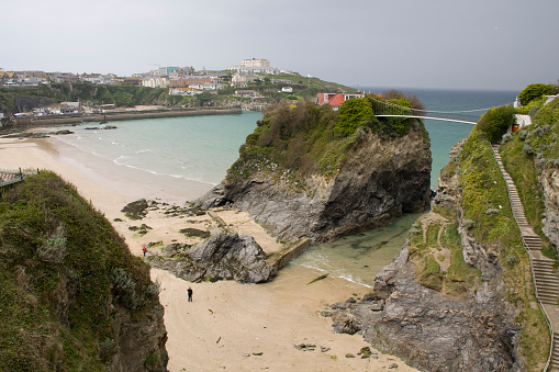 Beach front at Newquay, Cornwall, England during the day.