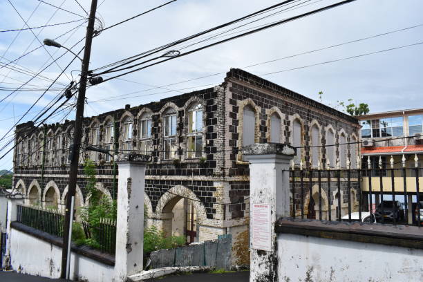 Former House of Parliament in St. George's, Grenada St. George's, Grenada - August 23, 2022 - Former House of Parliament or York House on Church Street. This building was built using Georgian inspired architecture in the 1780s. However, it was destroyed by Hurricane Ivan in 2004. hurricane ivan stock pictures, royalty-free photos & images