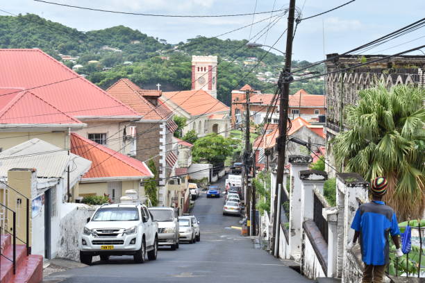 Church Street, St. George's, Grenada St. George's, Grenada - August 23, 2022 -Buildings on Church Street. hurricane ivan stock pictures, royalty-free photos & images