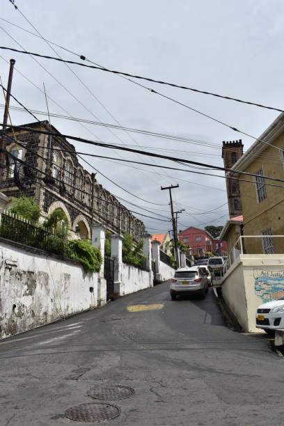 Landmarks of Church Street, St. George's, Grenada St. George's, Grenada - August 23, 2022 - Landmarks on Church Street including the Former House of Parliament or York House on Church Street. This building was built using Georgian inspired architecture in the 1780s. However, it was destroyed by Hurricane Ivan in 2004. hurricane ivan stock pictures, royalty-free photos & images