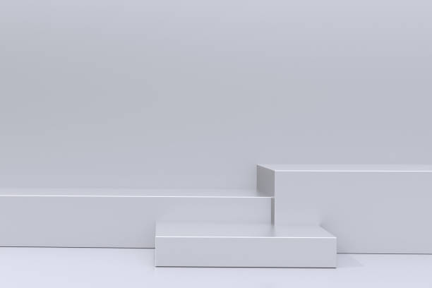 istock 3D illustration. Mockup podium, geometrical abstract composition for products or advertising on white background. Minimal 3d illustration render stock photo. 1420762105