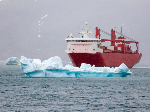 Russian ice breaker heading through pack ice in the NE passage , arctic., Russia,