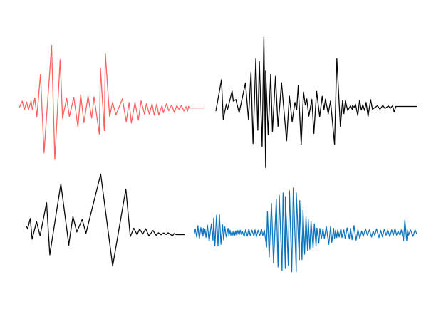 illustrations, cliparts, dessins animés et icônes de les ondes de sismogramme de tremblement de terre ou le diagramme de détecteur de mensonges définissent l’illustration vectorielle. - onde sinusoïdale