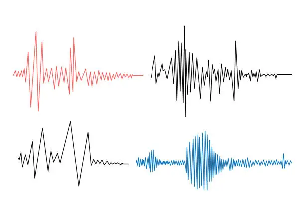 Vector illustration of Earthquake seismogram waves or lie detector diagram set vector illustration.