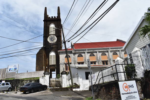 The St. Andrew's Presbyterian Church in St. George's, Grenada St. George's, Grenada - August 23, 2022 - The St. Andrew's Presbyterian Church or Scot Kirk which was opened in the year 1833. However, the historic building was damaged by Hurricane Ivan in 2004. In 2018, reconstruction activities began on the church's building. hurricane ivan stock pictures, royalty-free photos & images