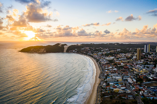 Aerial view of Ponta Negra and Morro do Careca at sunrise. Natal,  Rio Grande do Norte