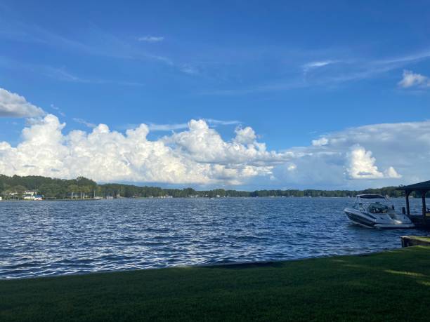 istock A beautiful lake view with boat and blue sky above 1420770734
