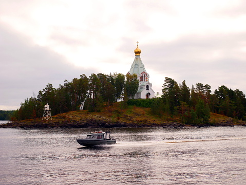 Ships and boats of Lake Ladoga. Lake Ladoga in the north of Russia