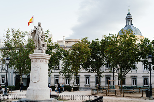 Madrid, Spain - 26 September 2020: Plaza Villa de Paris and Supreme Court