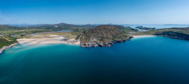 vpanorama aerial view of Barley Cove Beach on the Mizen Peninsula of West Cork in Ireland A panorama aerial view of Barley Cove Beach on the Mizen Peninsula of West Cork in Ireland mizen head stock pictures, royalty-free photos & images