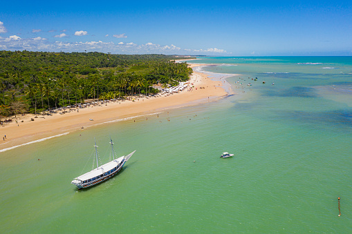 Aerial view of the famous beach of Trancoso, a paradise in Bahia.