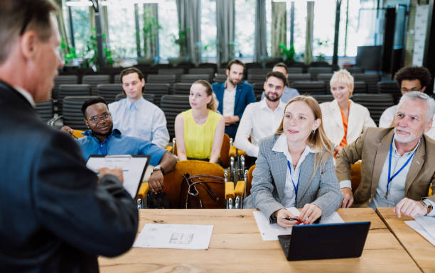 Cinematic image of a conference meeting.
