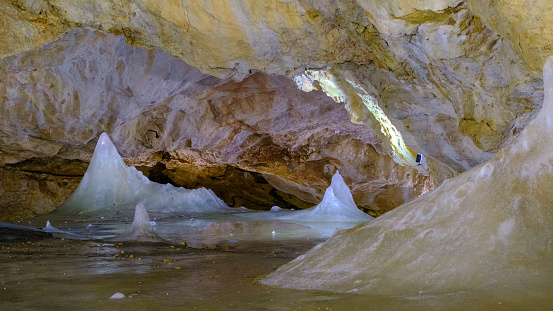 Lake Cave interior with stalactites and stalacmites, South Western Australia.