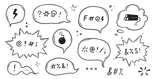 誓いの言葉の吹き出しセット。呪い、失礼、怒り、悪い、否定的な表現のための誓いの言葉。手描き落書きスケッチスタイル - swear word illustrations点のイラスト素材／クリップアート素材／マンガ素材／アイコン素材