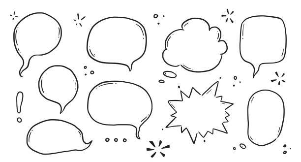 ilustrações de stock, clip art, desenhos animados e ícones de hand drawn speech bubble set. sketch comic doodle style speech bubble for text quote. doodle outline dialog balloon - cloud ideas contemplation concentration