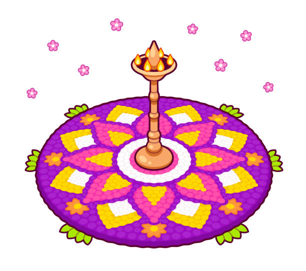 Onam pookalam illustration Floral rangoli (pookalam) for Onam, Indian holiday in Kerala. Vector clip art illustration. pookalam stock illustrations