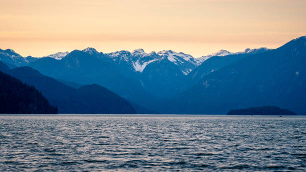The mountains that can be seen across Pitt Lake during golden hour and sunset.