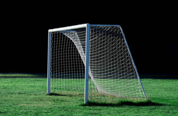 istock Empty soccer gate at the green grass stadium. 1420787212
