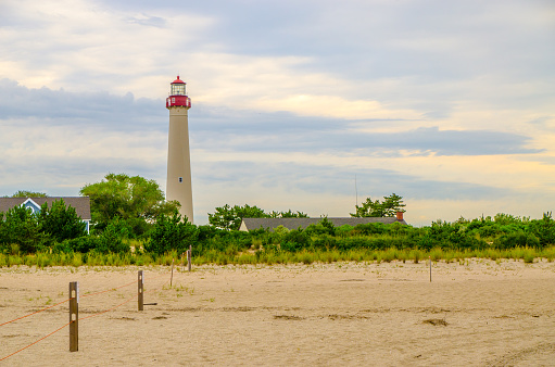 Lighthouse at Cape May Point State Park during summer day