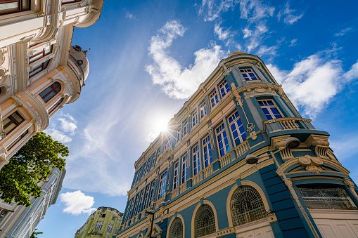 wide angle of an old building in Bom Jesus street in Recife, Brasil
