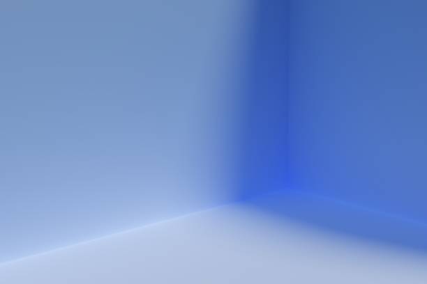 istock Empty blue room with corner, light and shadows for product presentation or background, 3d render 1420793406