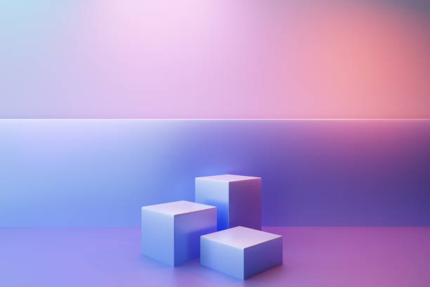 istock Three cubic podiums on a pink and blue background 1420793426