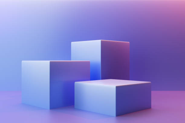 istock Three cubic podiums on a pink-blue background 1420793429
