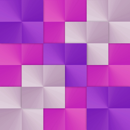 Checkered purple pink and silver pattern. Square shapes background.