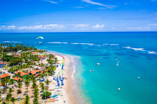 istock Paraglider flying over Port of Chickens Beach 1420794921