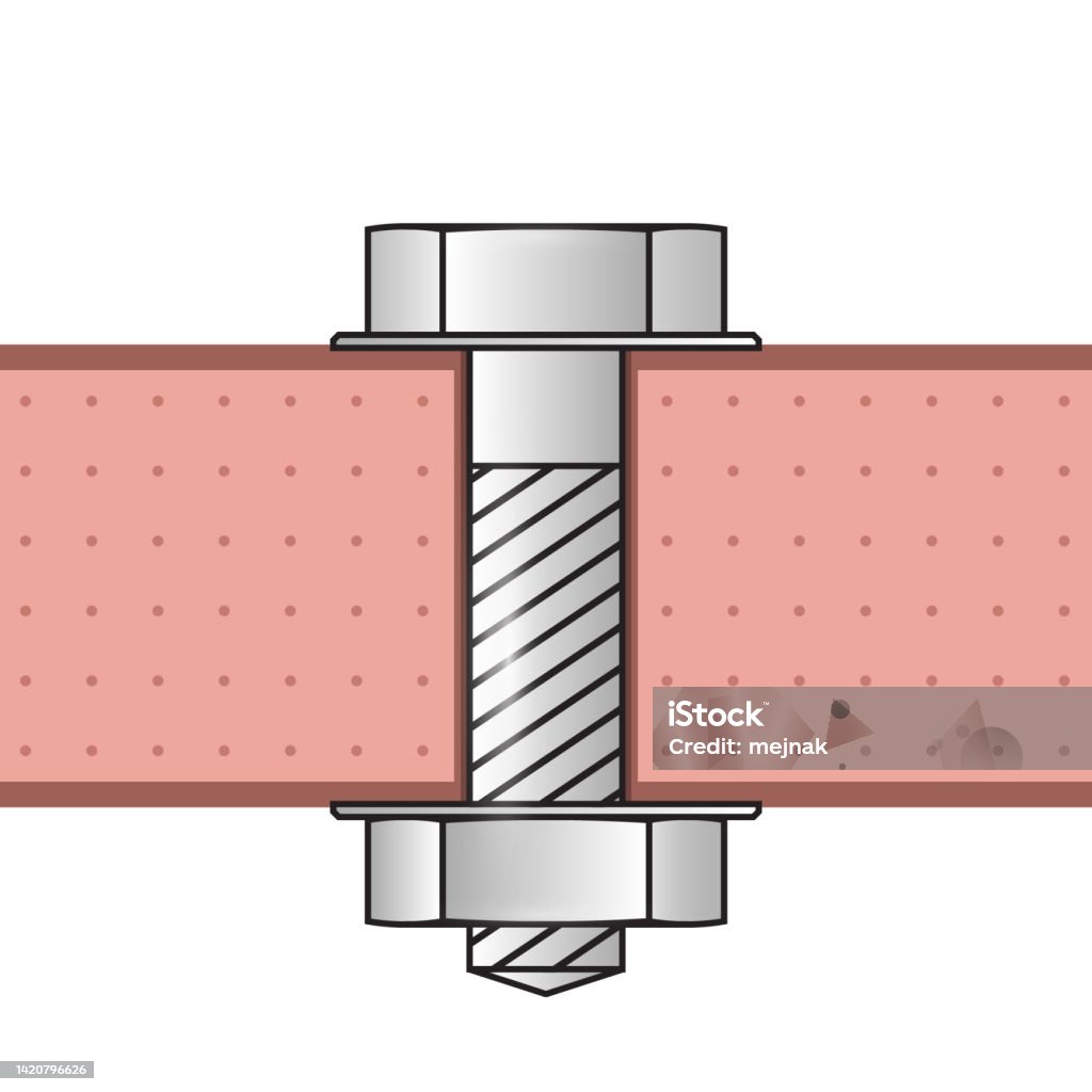 Fastener Side View Metal Screw With Nut Material Cut Side View Vector Stock Illustration ...