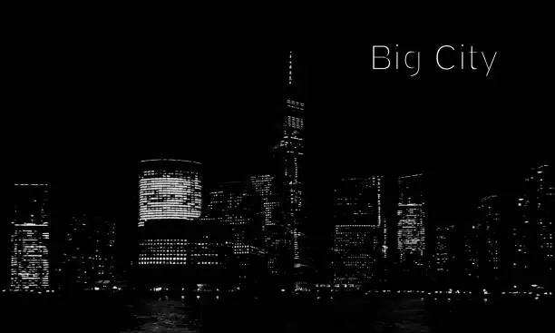 Vector illustration of Big City Lights. New York at Night. Vector Illustration.