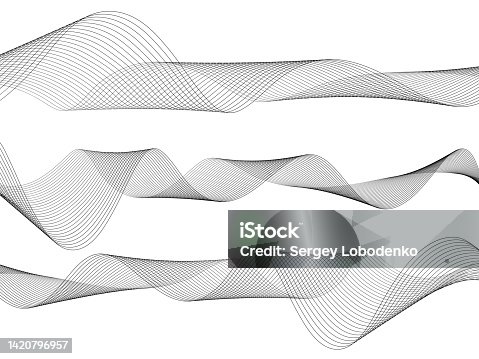 istock Abstract wave element for design. Digital frequency track equalizer. Stylized line art background. Vector illustration. Wave with lines created using blend tool. Curved wavy line, smooth stripe. 1420796957