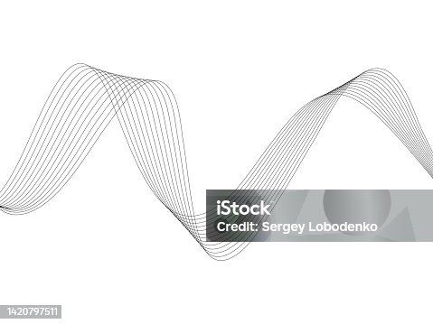 istock Abstract wave element for design. Digital frequency track equalizer. Stylized line art background. Vector illustration. Wave with lines created using blend tool. Curved wavy line, smooth stripe. 1420797511