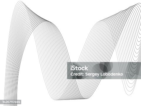 istock Abstract wave element for design. Digital frequency track equalizer. Stylized line art background. Vector illustration. Wave with lines created using blend tool. Curved wavy line, smooth stripe. 1420797644