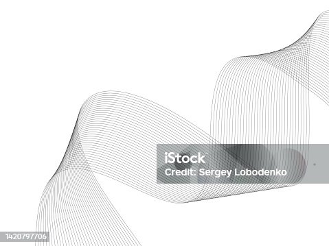 istock Abstract wave element for design. Digital frequency track equalizer. Stylized line art background. Vector illustration. Wave with lines created using blend tool. Curved wavy line, smooth stripe. 1420797706