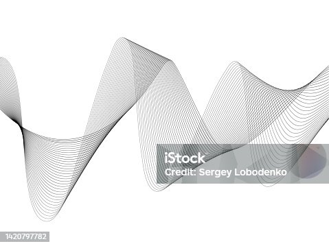 istock Abstract wave element for design. Digital frequency track equalizer. Stylized line art background. Vector illustration. Wave with lines created using blend tool. Curved wavy line, smooth stripe. 1420797782