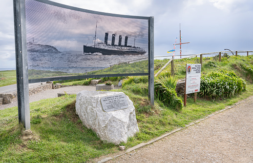 Lusitania Memorial Sign on Old Head at the Signal Tower, County Cork, Ireland