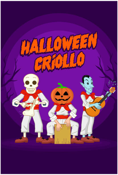хэллоуин криолло перу, монстры, создающие музыку - выдвижной ящик stock illustrations
