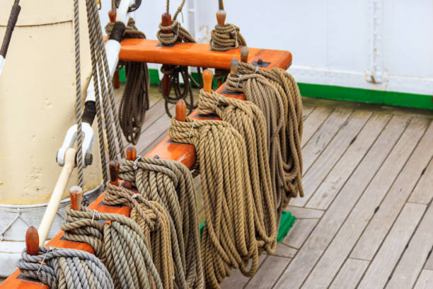istock Nautical ropes on a deck of a large  ship 1420800124