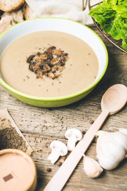 istock Vegan cream button mushroom soup with coconut milk. 1420801635