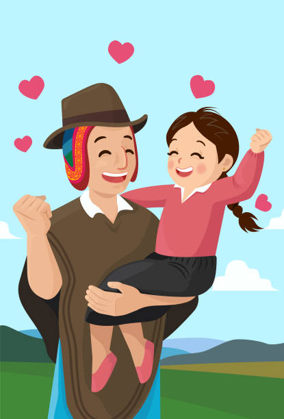 Happy father days happy father and daughter Peru Happy father days happy father and daughter Peru quecha indian stock illustrations