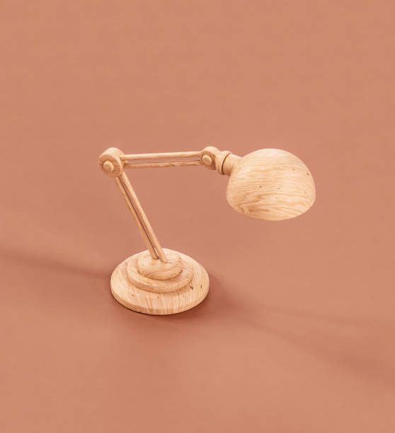istock Isometric wooden desk lamp in single color background, office object3d rendering 1420808582