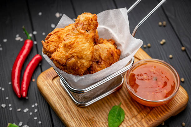 istock Fried chicken wings in batter with hot sauce 1420809980