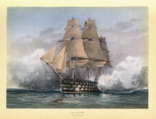 HMS Victory is a 104-gun first-rate ship of the line of the Royal Navy vector art illustration