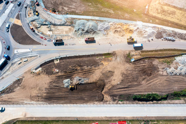 istock Aerial view of repair work on the freeway 1420817612