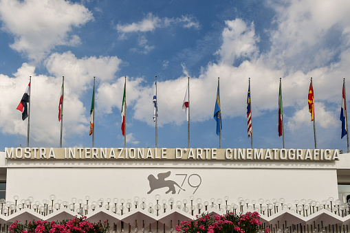 Lido di Venezia, Veneto, Italy - 08 28 2022: The 79th annual Venice International Film Festival will be held from 31 August to 10 September 2022.