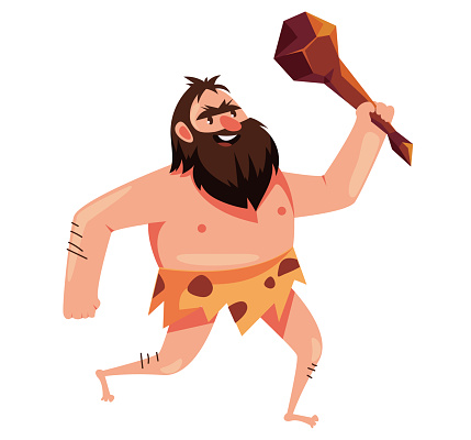 Caveman prehistoric ancient character isolated on white background concept. Design graphic element illustration